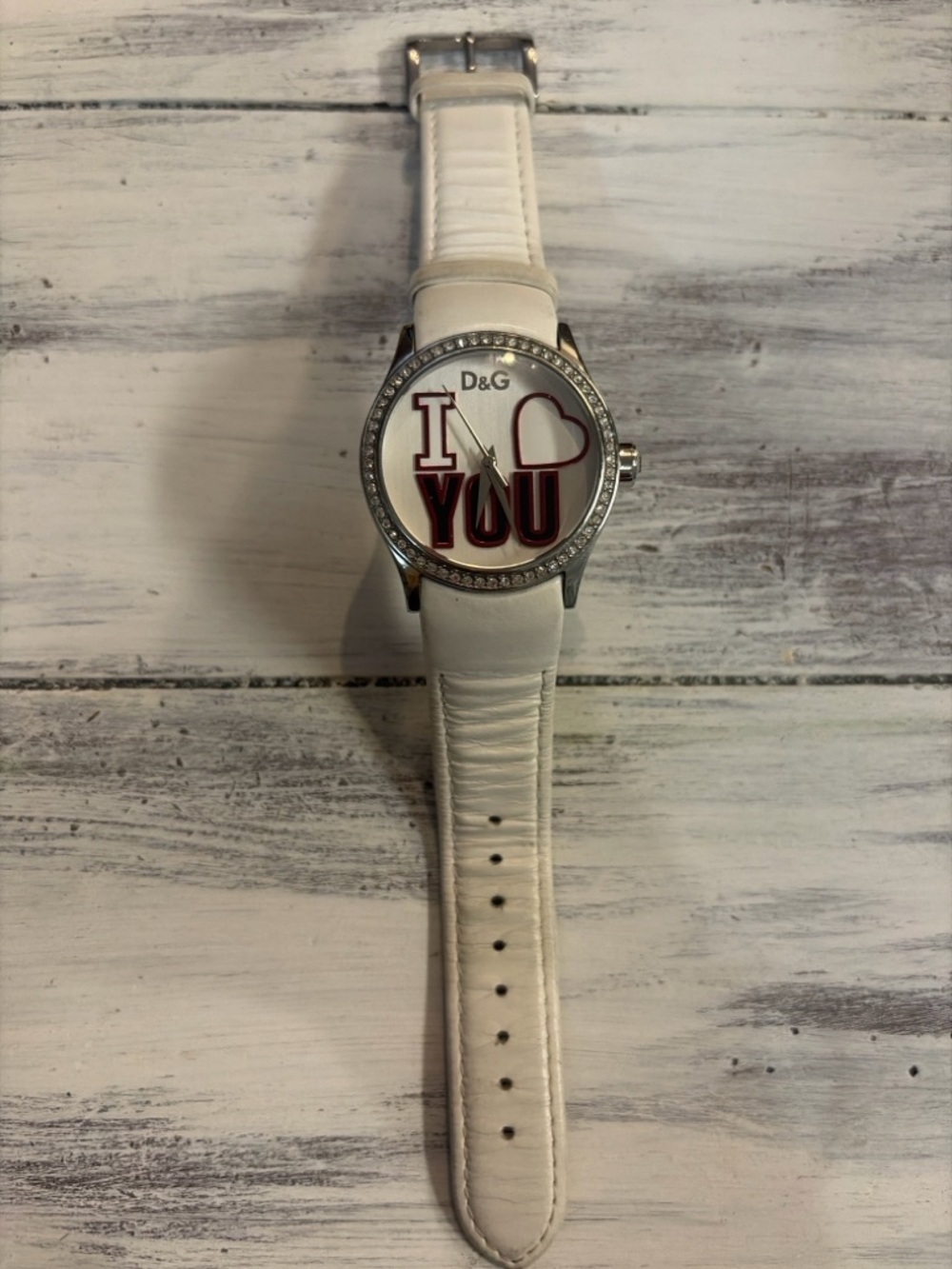D&G White 'I You' Crystal Bezel Watch